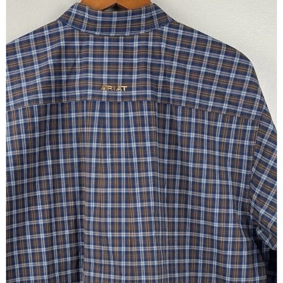 Ariat PRO Series button Front men's XL Shirt Plaid Blue Brown long sleeve Logo - Picture 5 of 10